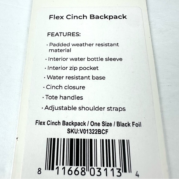 Vooray Flex Cinch Backpack Black FOIL Nylon Lightweight Drawstring Brand New - Picture 5 of 13